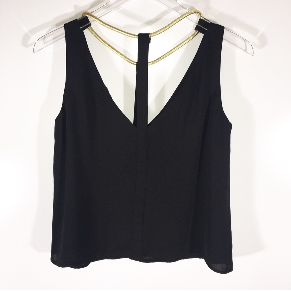 [BCBGMax Azria] Black Top With Gold Strap Small